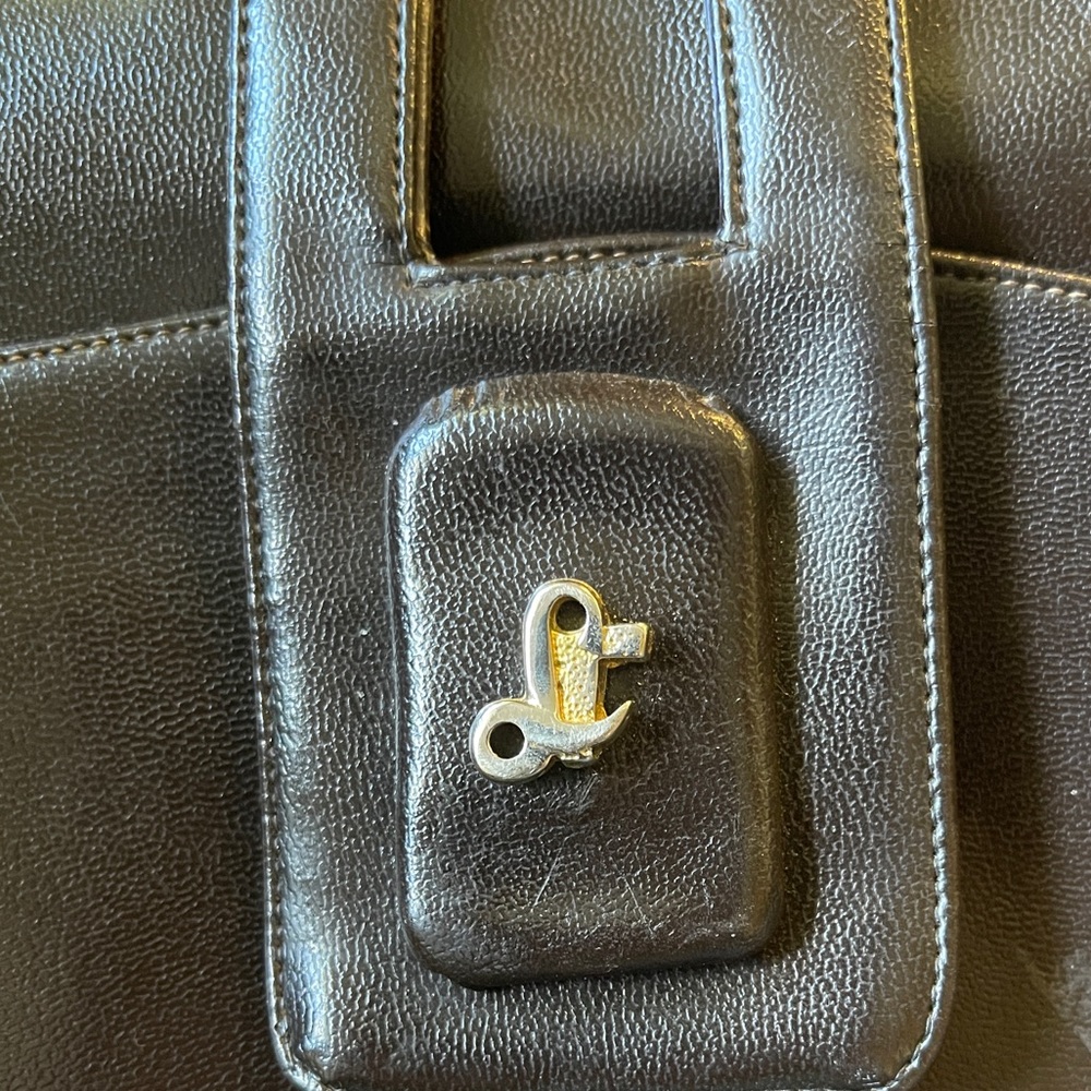 Vintage Lou Taylor Classic Gray Italian Leather Shoulder Bag - Picture 5 of 13